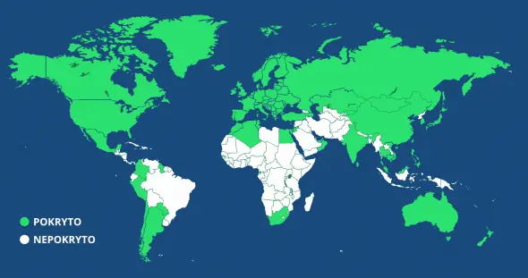 Mapa celosvětového pokrytí signálu univerzální SIM karty