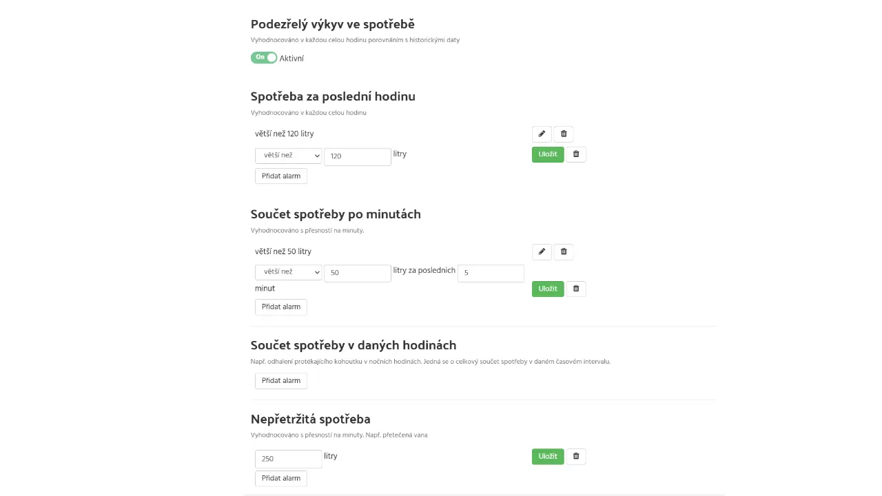 Snímek obrazovky z aplikace - podezřelý výkyv ve spotřebě